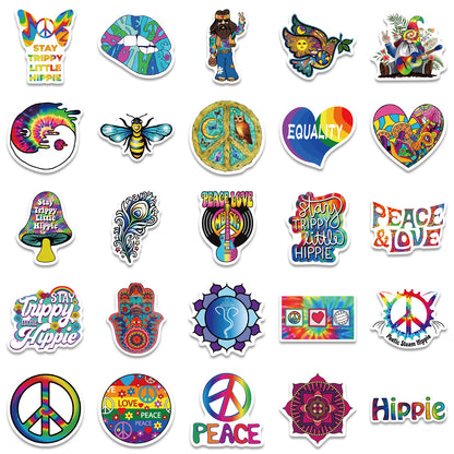 50 Cartoon Hippie Stickers