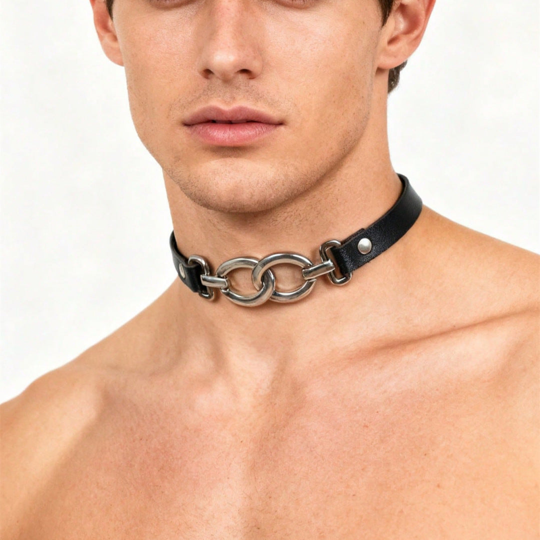 Double Ring Leather Choker