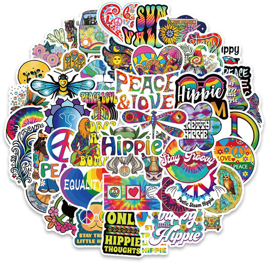 50 Cartoon Hippie Stickers