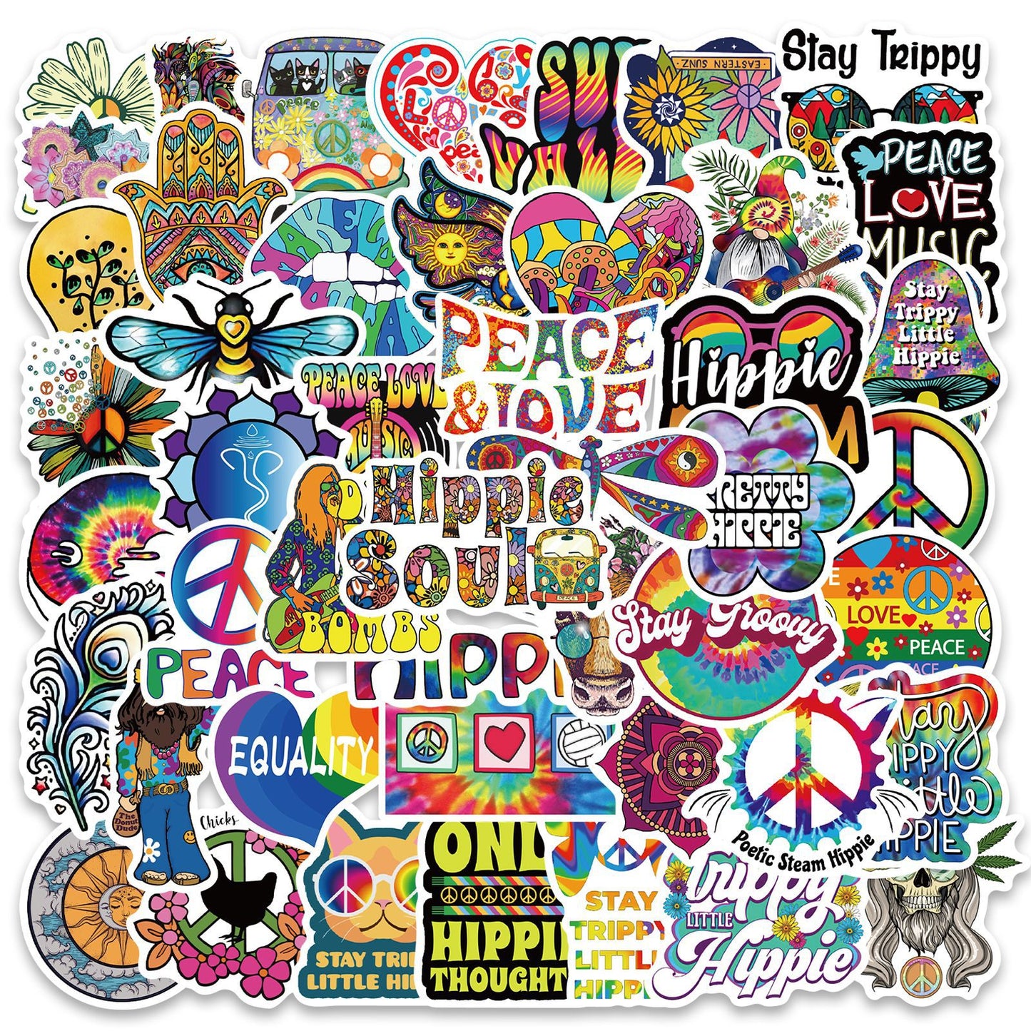 50 Cartoon Hippie Stickers