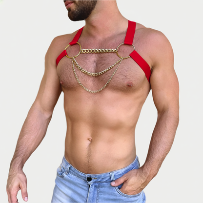 Elastic Chest Harness with Gold Chains