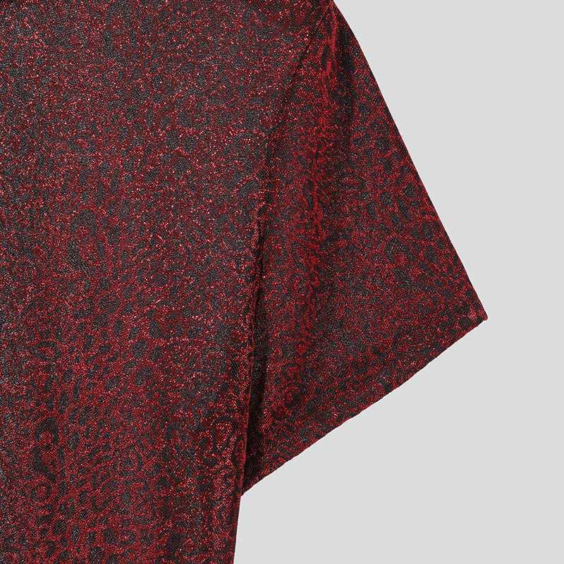 Red Sheer Metallic Mock Neck Tee