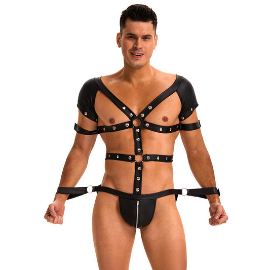 Black Leather Harness Jumpsuit