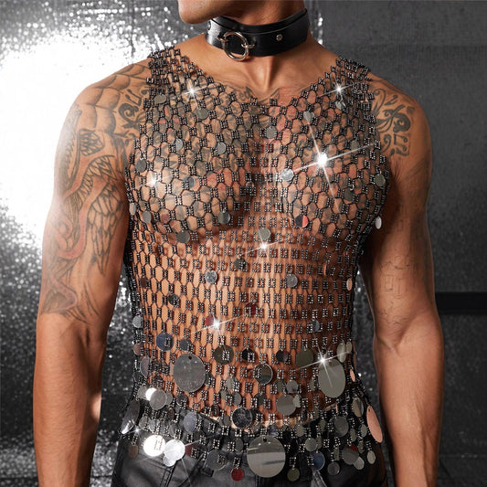 Mirror Sequin Rhinestone Mesh Tank