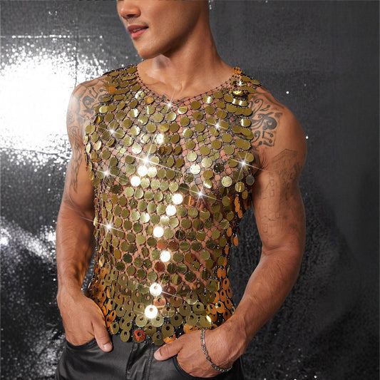 Disco Sequin Rhinestone Mesh Tank
