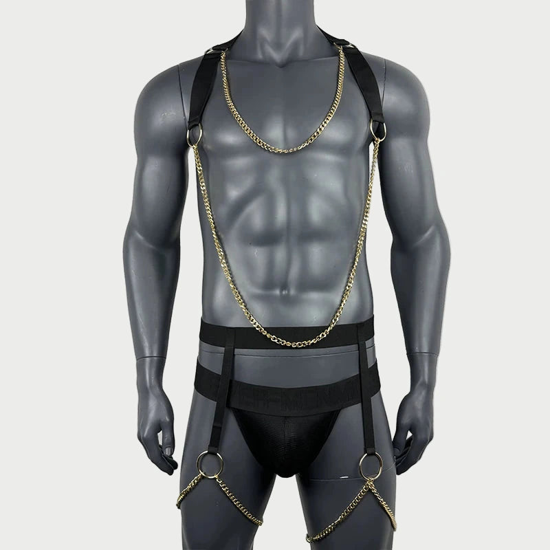 Full Body Elastic Harness with Chains & Jockstrap
