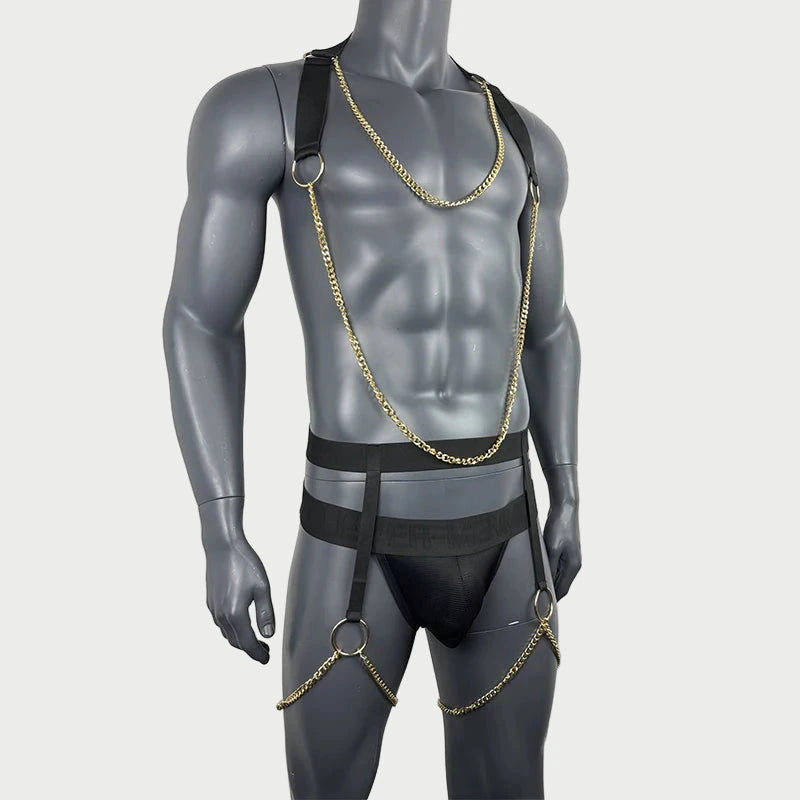 Full Body Elastic Harness with Chains & Jockstrap
