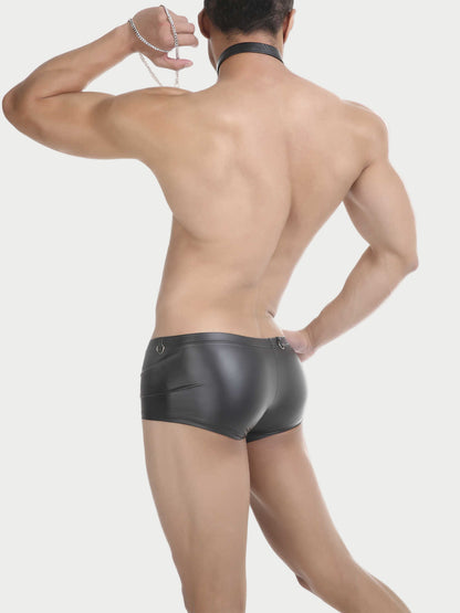 Leather Boxer Briefs with Collar & Leash Set