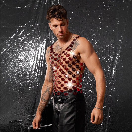 Red Lip Sequin Chain Top