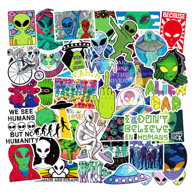 Alien Sticker Raving 50 Alien UFO Stickers - Naked Kiwi