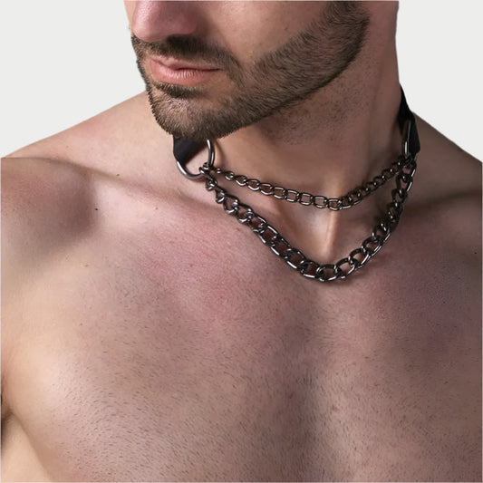 Gunmetal Chained Leather Choker / Collar