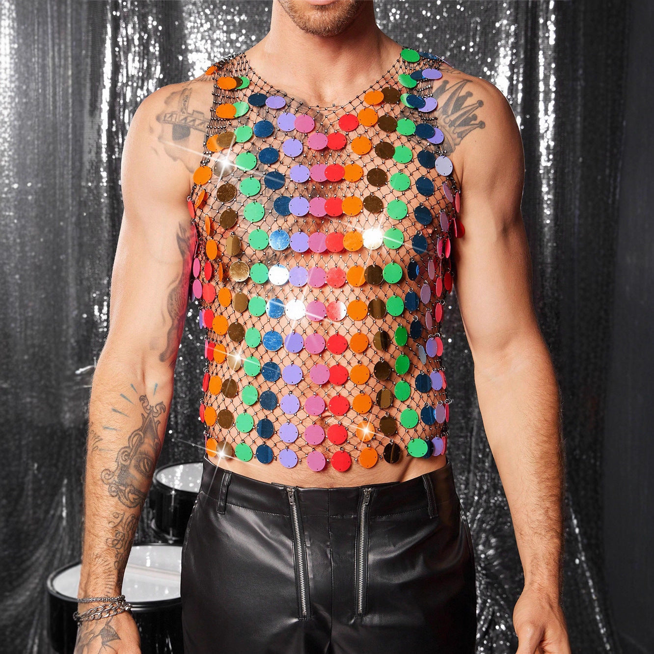 Rainbow Spectrum Sequin Mesh Tank