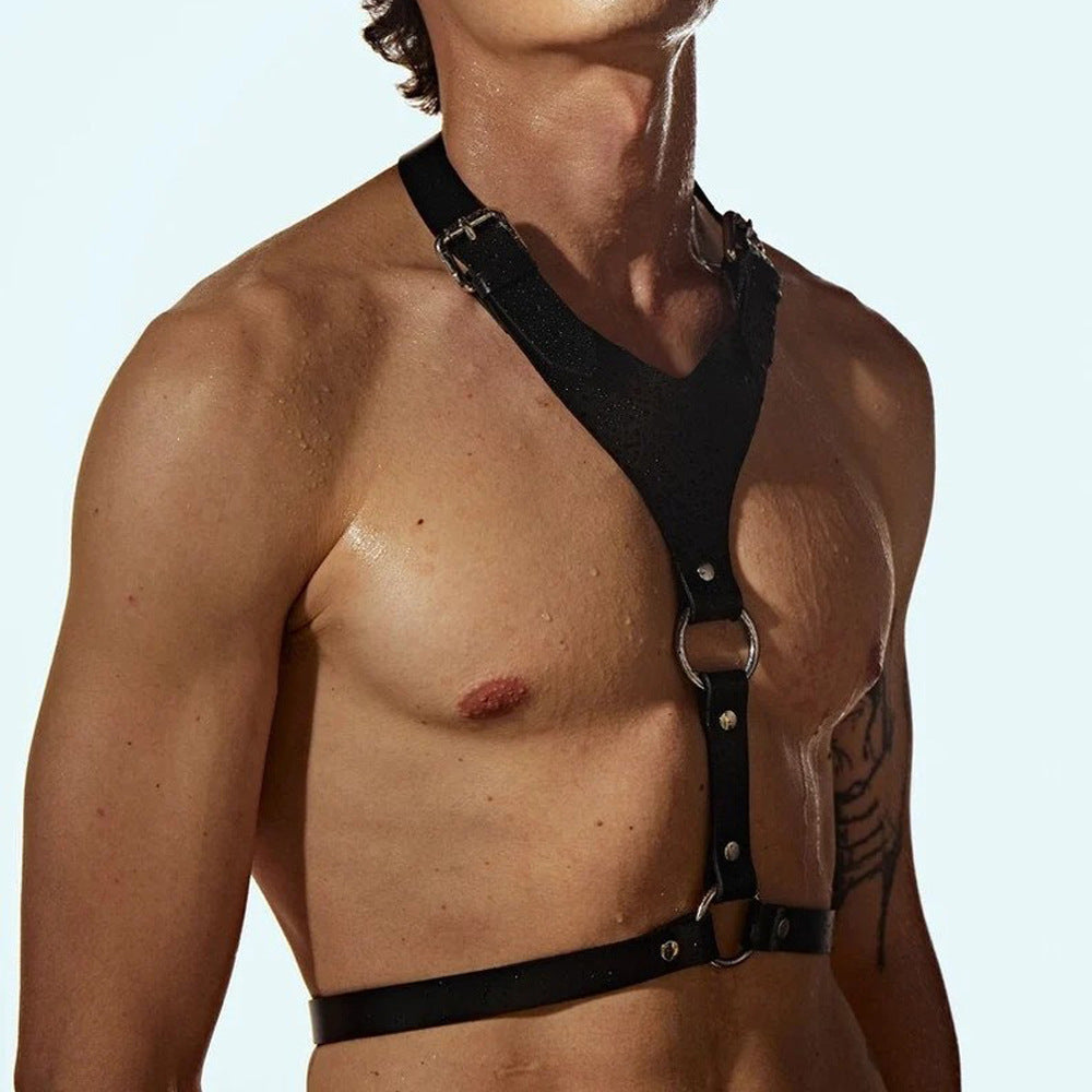 Adjustable Black Leather Chest Harness