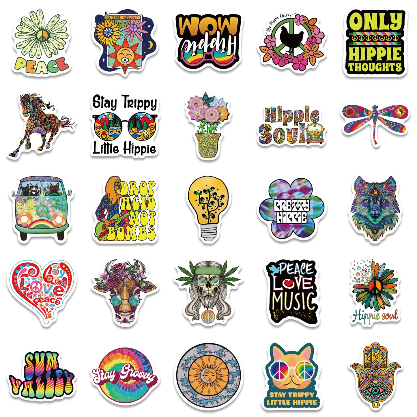 50 Cartoon Hippie Stickers