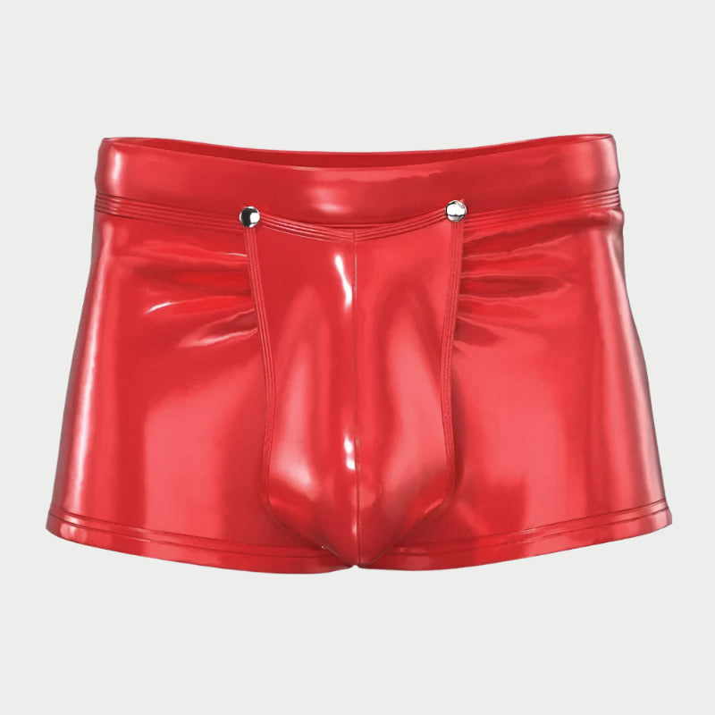 Shiny red shorts on a light gray background