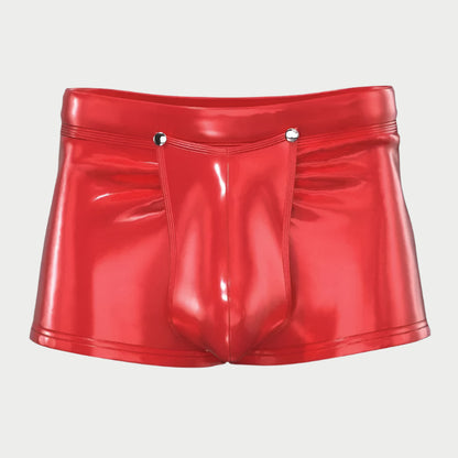 Shiny red shorts on a light gray background