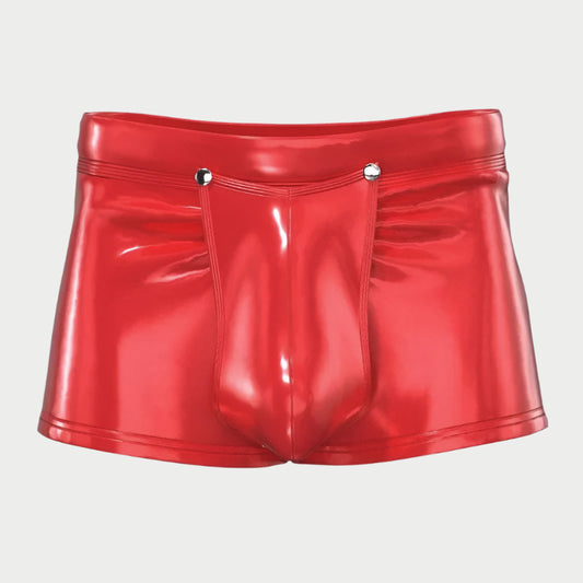 Shiny red shorts on a light gray background