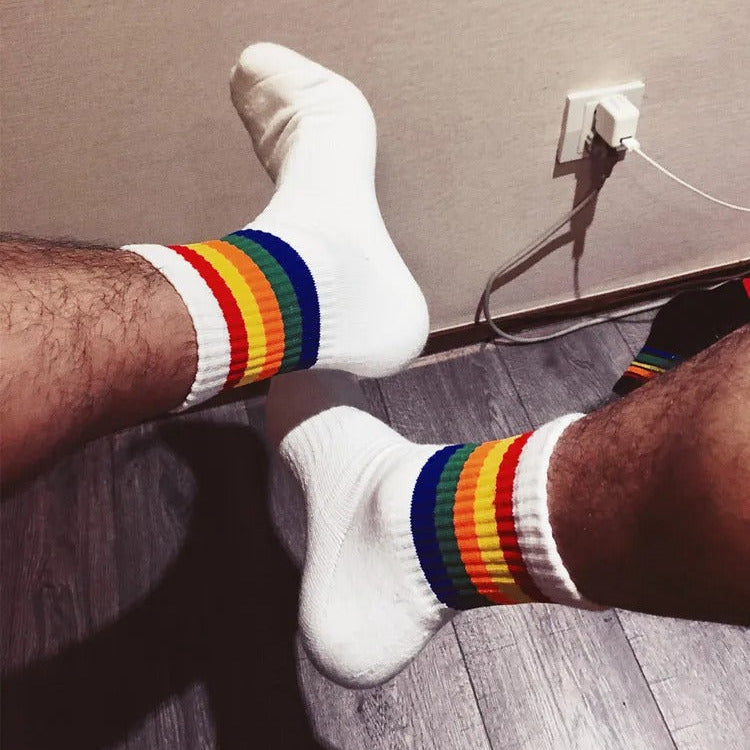 Rainbow Stripe Crew Socks