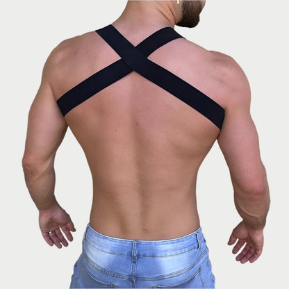 Elastic Chest Harness with Gold Chains