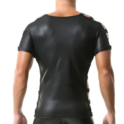 Side Strap Open Leather Tee