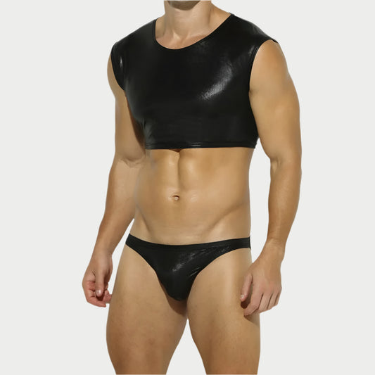 Shiny Sleeveless Crop Vest / Briefs