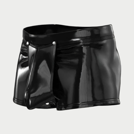 Black shiny shorts on a white background