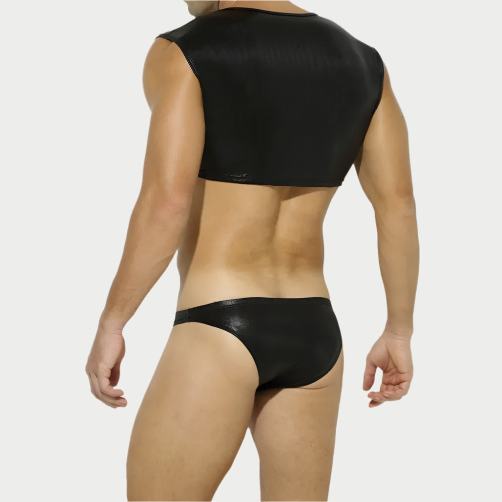 Shiny Sleeveless Crop Vest / Briefs