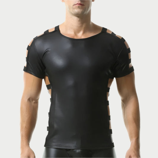 Side Strap Open Leather Tee