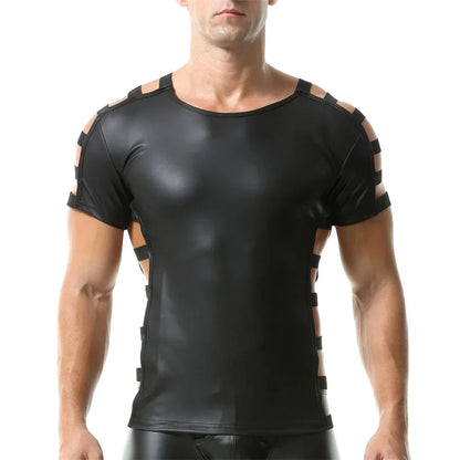 Side Strap Open Leather Tee