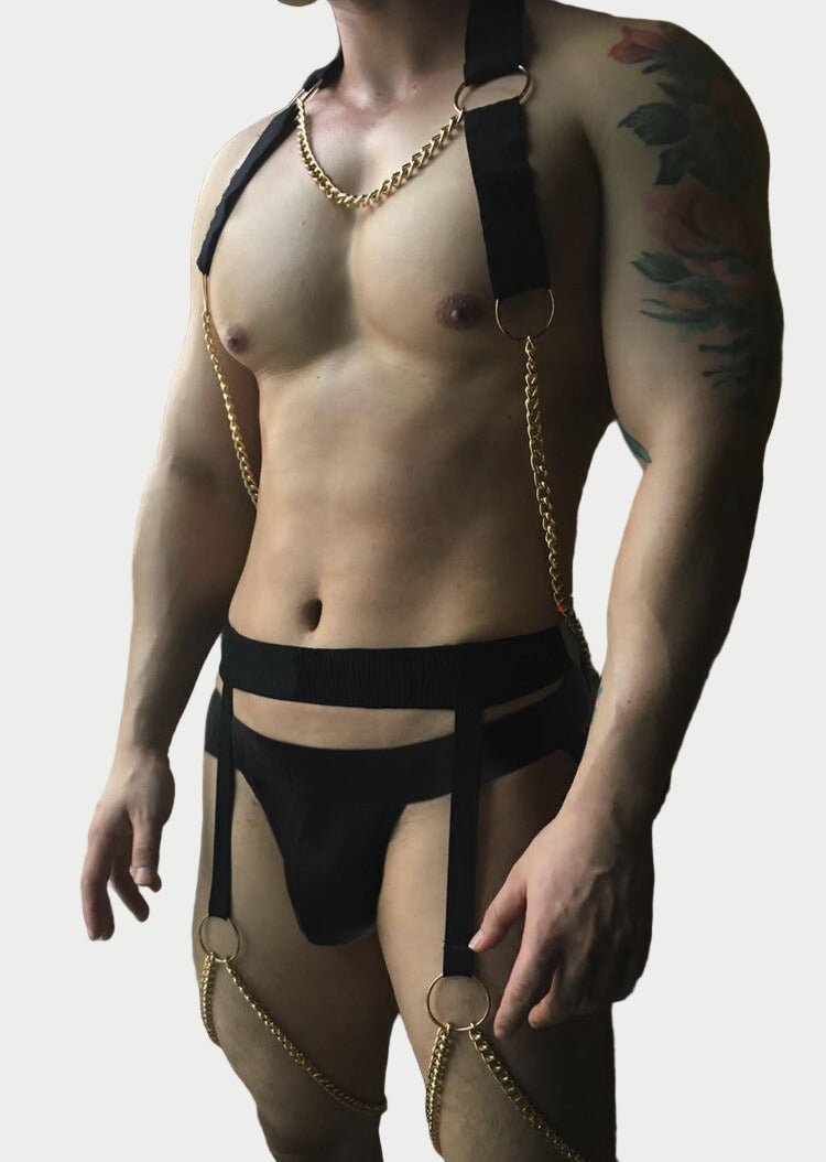Full Body Elastic Harness with Chains & Jockstrap
