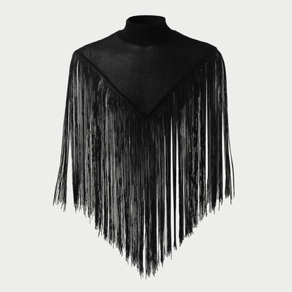 Fringe Knit Shoulder Drape